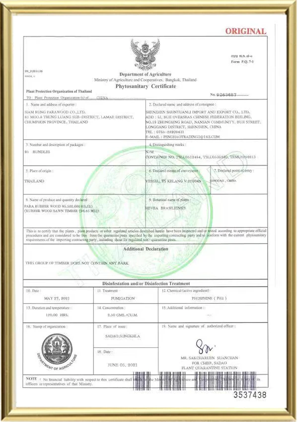 Pilates Wood Import Certificate